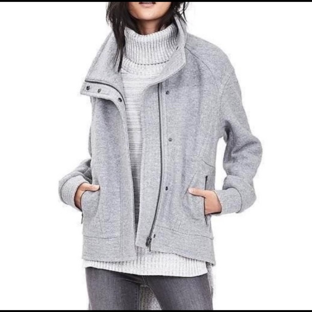 Wool Banana Republic Cocoon Gray Zip Moto Jacket - Picture 1 of 7